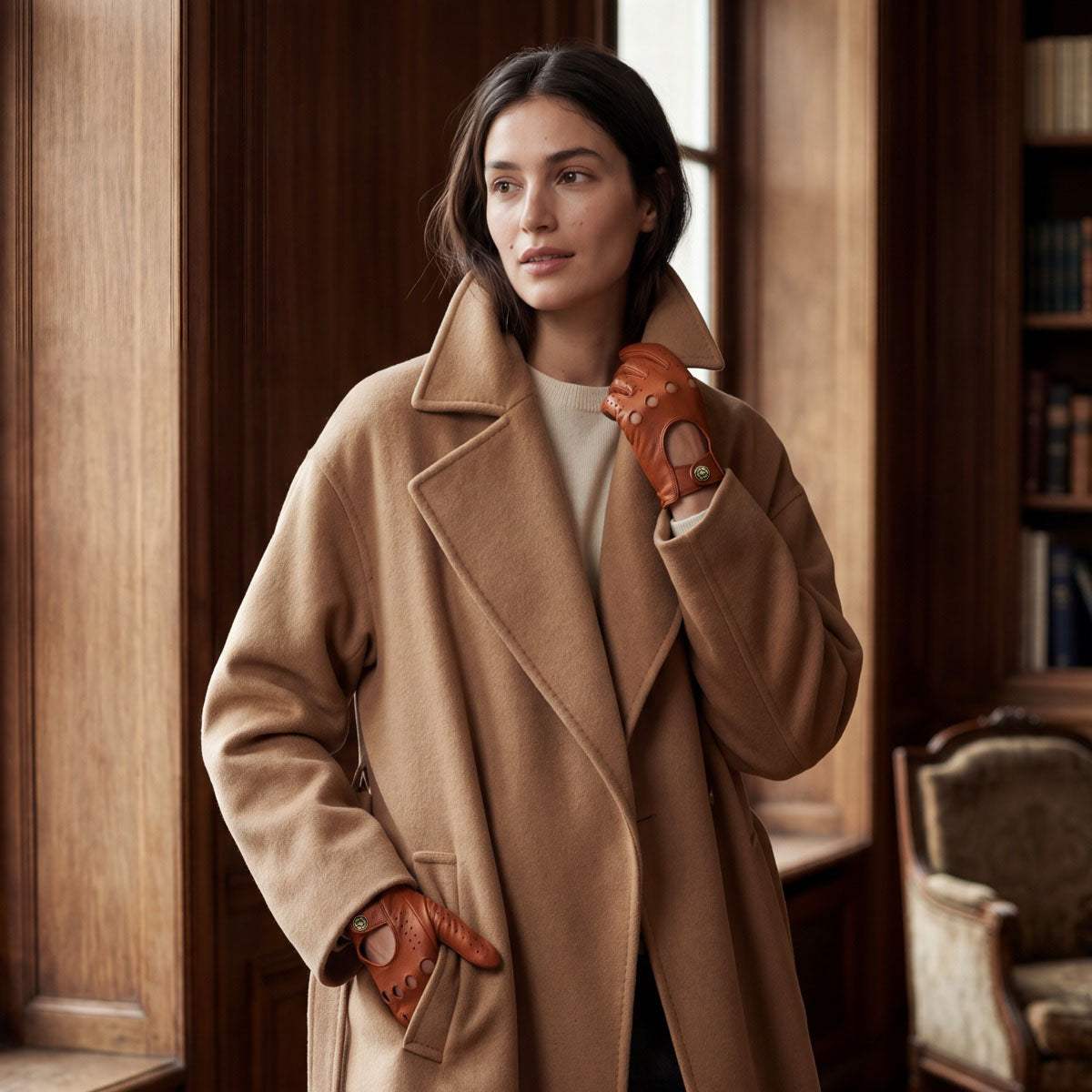 CD4010 (cognac) - Women's Italian leather driving gloves