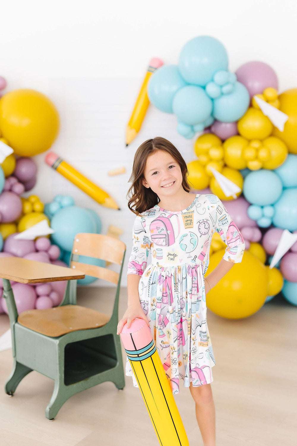 School is Cool 3/4 Sleeve Pocket Twirl Dress - Mila & Rose ®