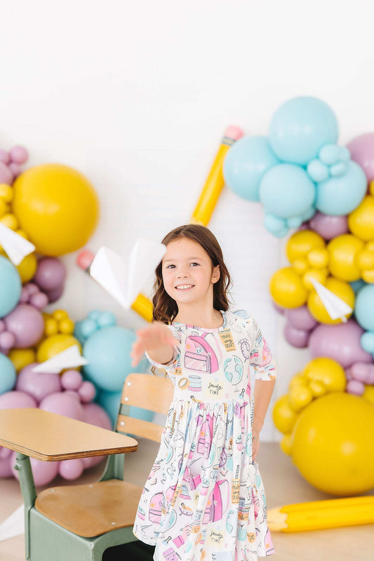 School is Cool 3/4 Sleeve Pocket Twirl Dress - Mila & Rose ® - Flyclothing LLC