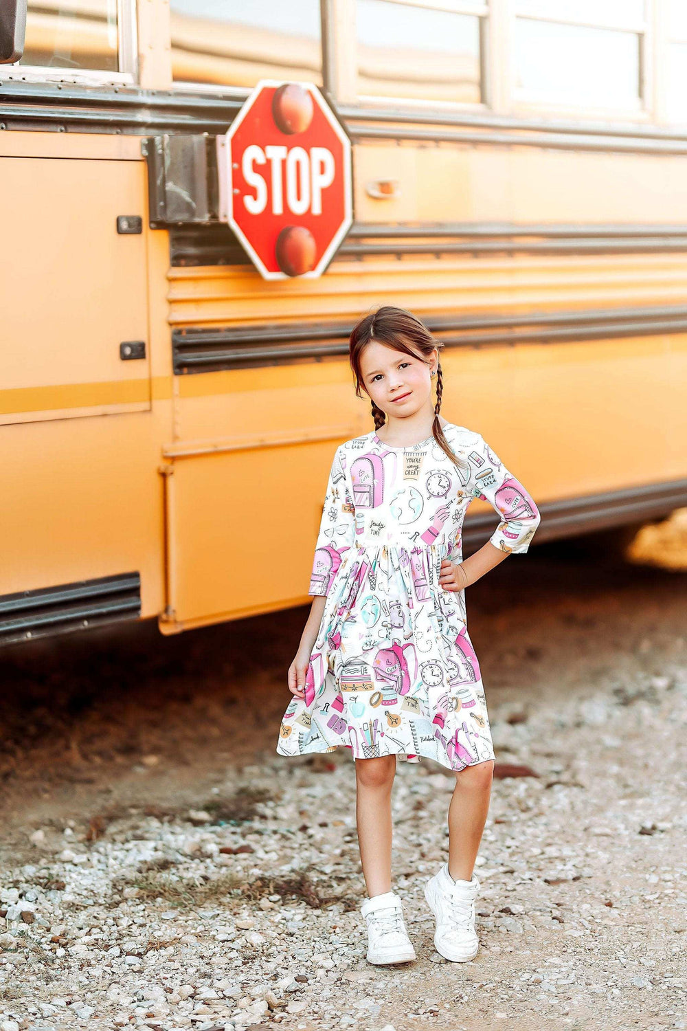 School is Cool 3/4 Sleeve Pocket Twirl Dress - Mila & Rose ® - Flyclothing LLC