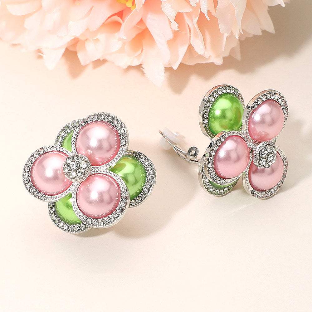 Pearl Cluster Flower Evening Clip On Earrings - Madeline Love - Flyclothing LLC