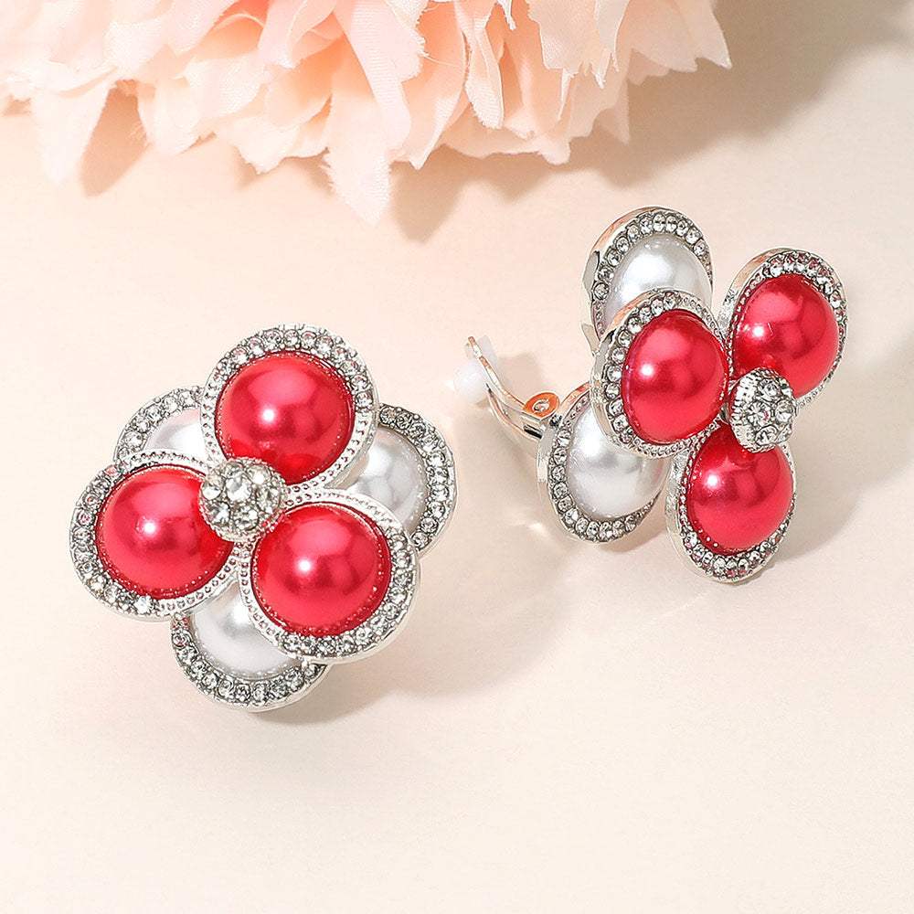 Pearl Cluster Flower Evening Clip On Earrings - Madeline Love - Flyclothing LLC