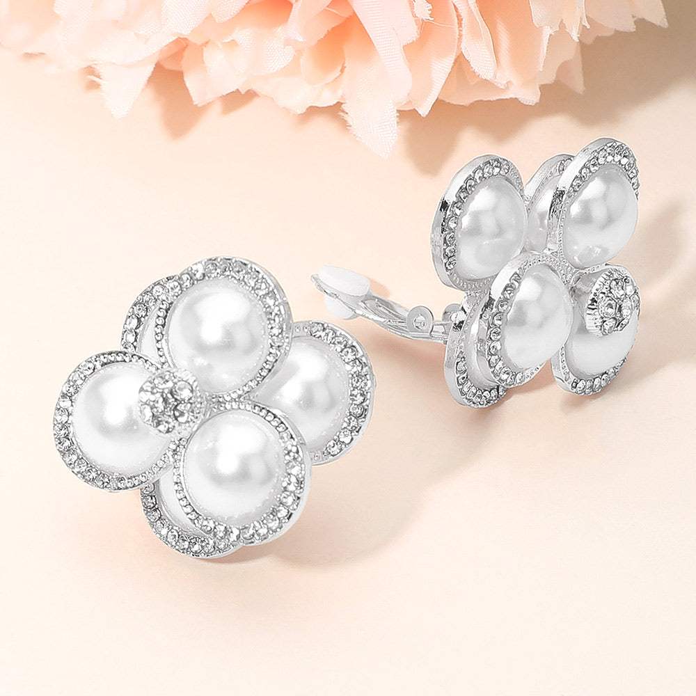 Pearl Cluster Flower Evening Clip On Earrings - Madeline Love - Flyclothing LLC