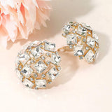 Square Stone Cluster Embellished Dome Evening Clip On Earrings - Madeline Love - Flyclothing LLC