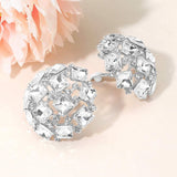 Square Stone Cluster Embellished Dome Evening Clip On Earrings - Madeline Love - Flyclothing LLC