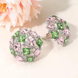 Square Stone Cluster Embellished Dome Evening Clip On Earrings - Madeline Love - Flyclothing LLC
