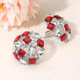 Square Stone Cluster Embellished Dome Evening Clip On Earrings - Madeline Love - Flyclothing LLC