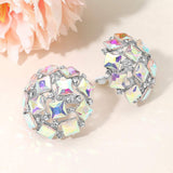 Square Stone Cluster Embellished Dome Evening Clip On Earrings - Madeline Love - Flyclothing LLC