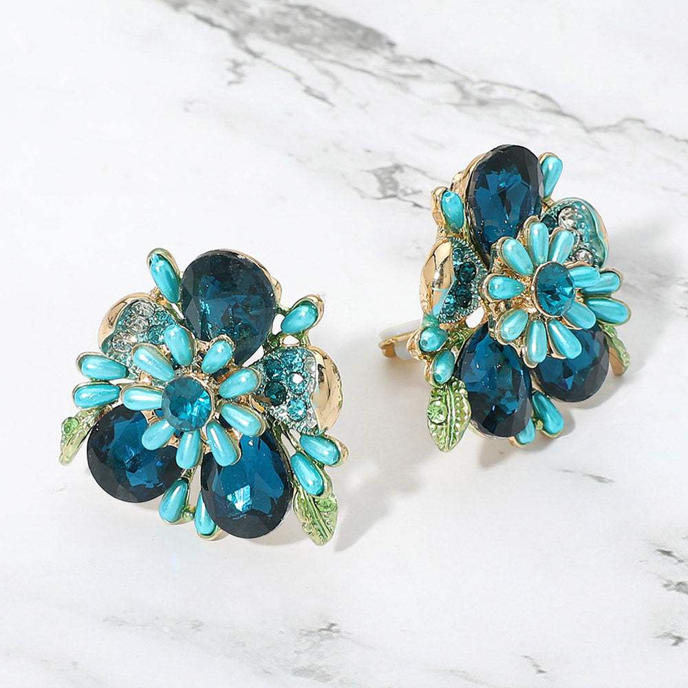Bold Floral Evening Clip On Earrings - Madeline Love - Flyclothing LLC