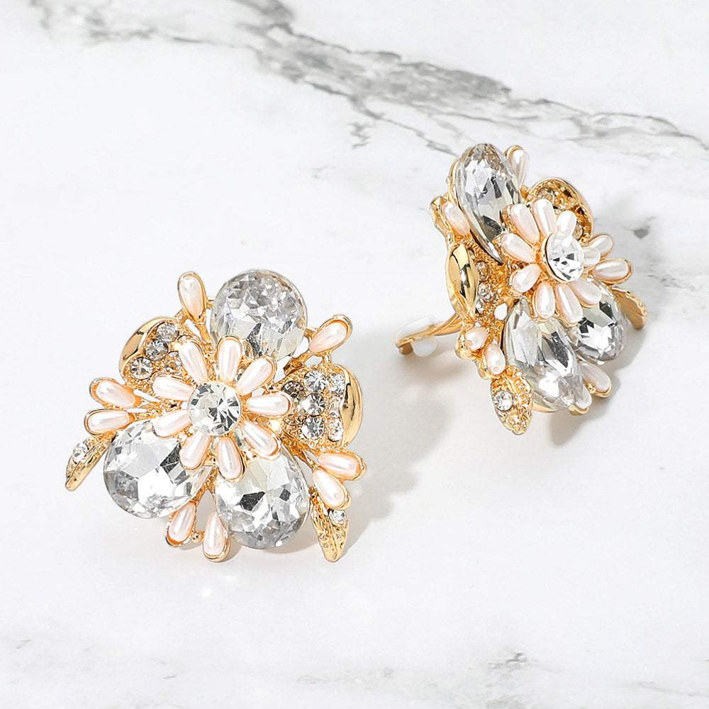 Bold Floral Evening Clip On Earrings - Madeline Love - Flyclothing LLC