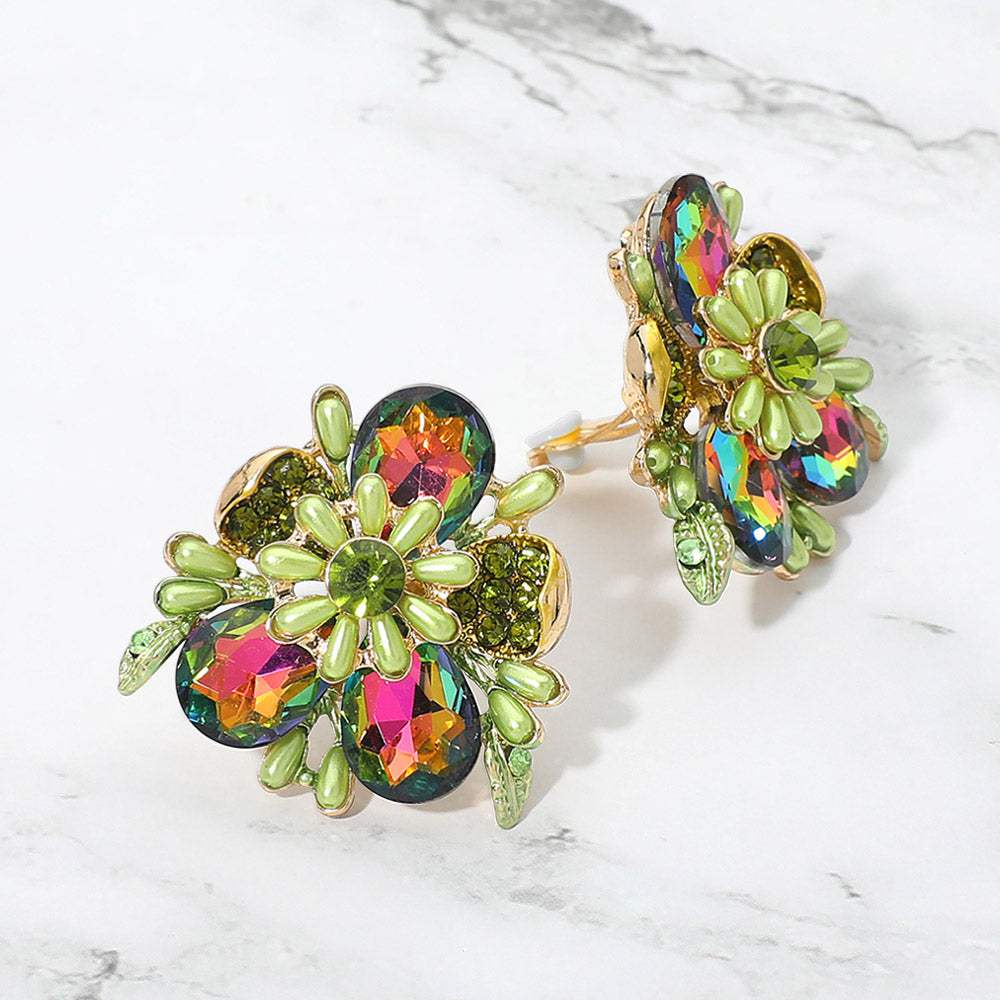 Bold Floral Evening Clip On Earrings - Madeline Love - Flyclothing LLC