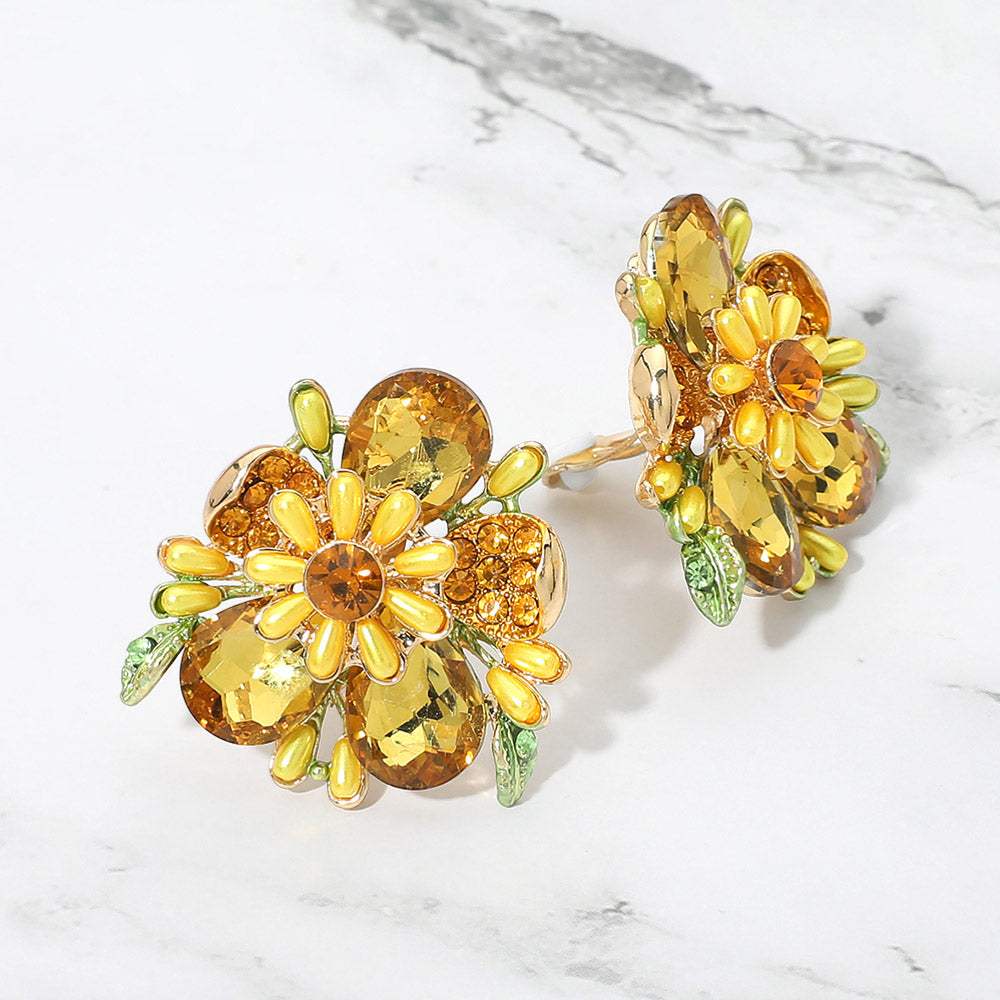 Bold Floral Evening Clip On Earrings - Madeline Love - Flyclothing LLC