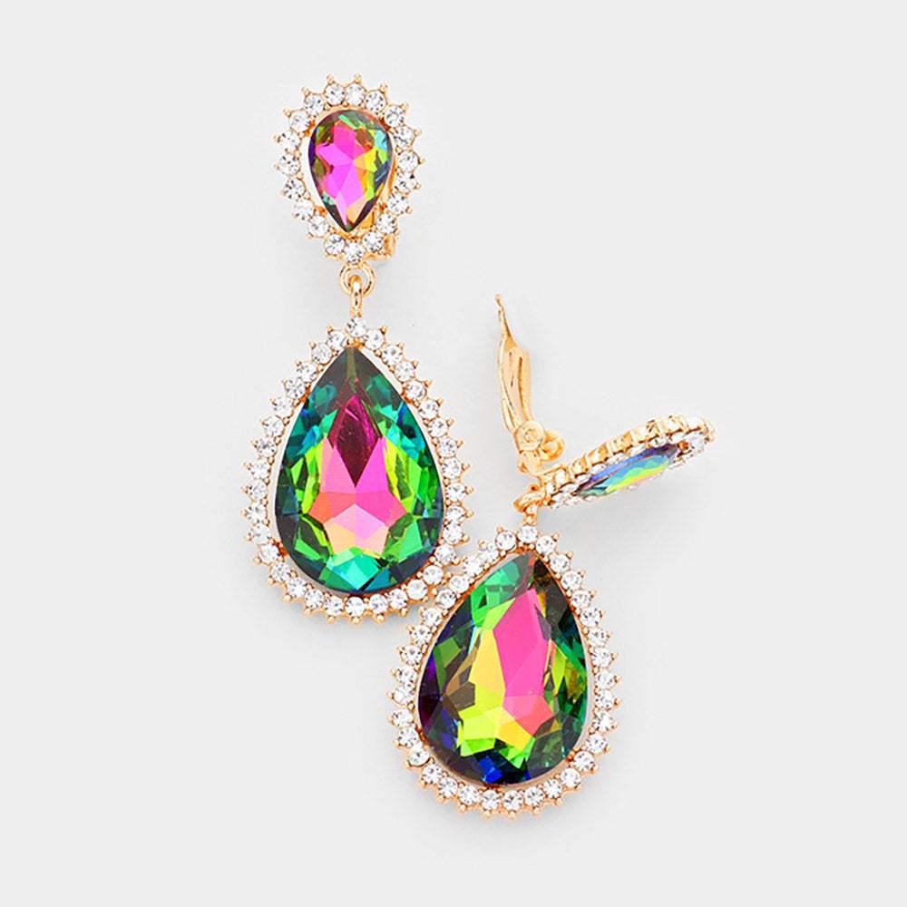 Crystal Pave Trim Teardrop clip on Earrings - Madeline Love - Flyclothing LLC
