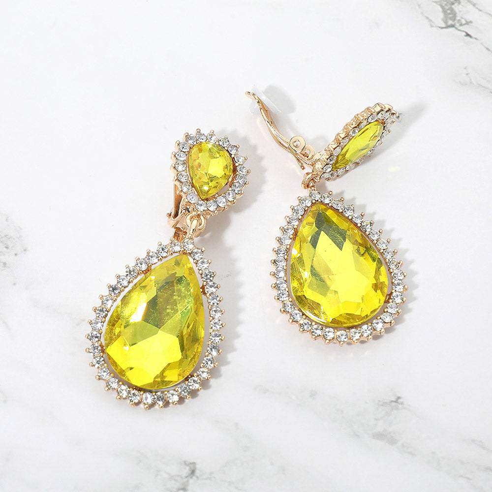 Crystal Pave Trim Teardrop clip on Earrings - Madeline Love - Flyclothing LLC