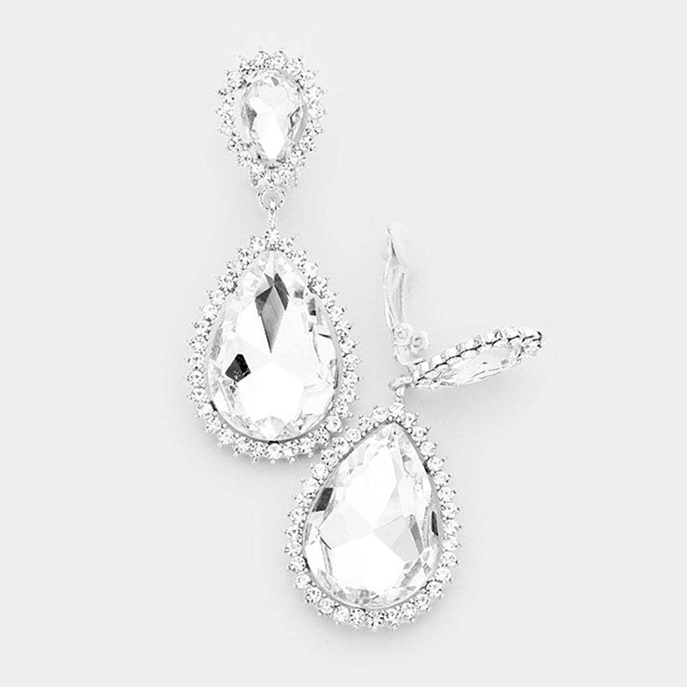Crystal Pave Trim Teardrop clip on Earrings - Madeline Love - Flyclothing LLC