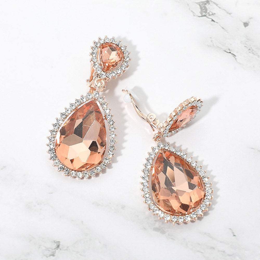 Crystal Pave Trim Teardrop clip on Earrings - Madeline Love - Flyclothing LLC
