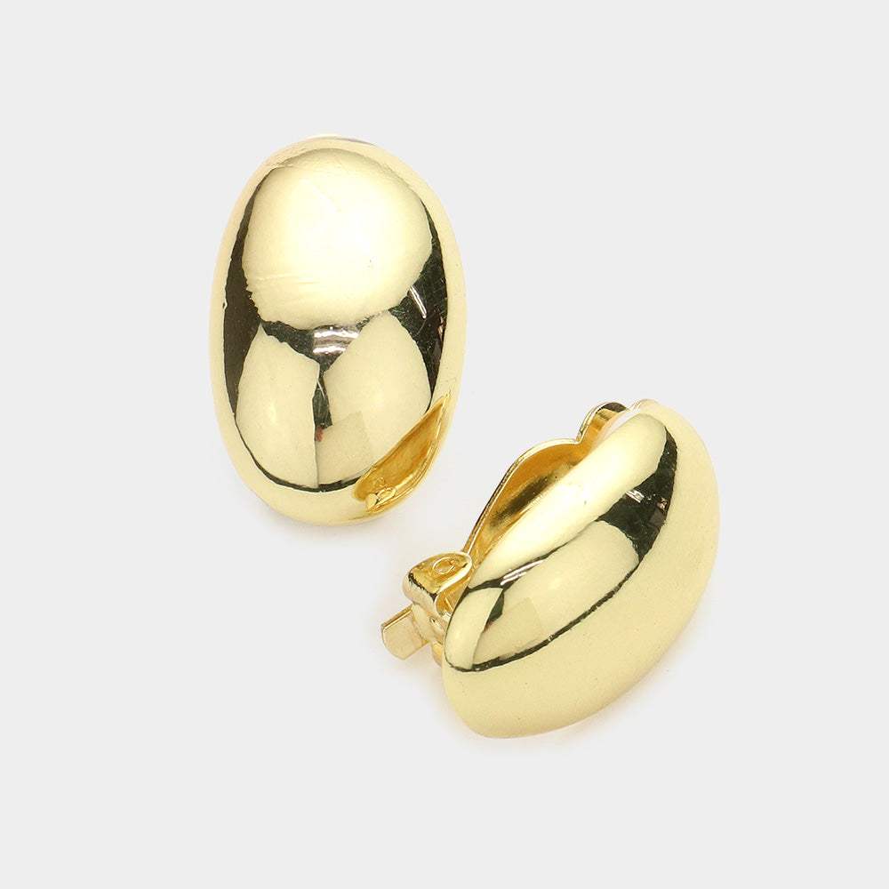 Oval Dome Metal Clip on Earrings - Madeline Love - Flyclothing LLC