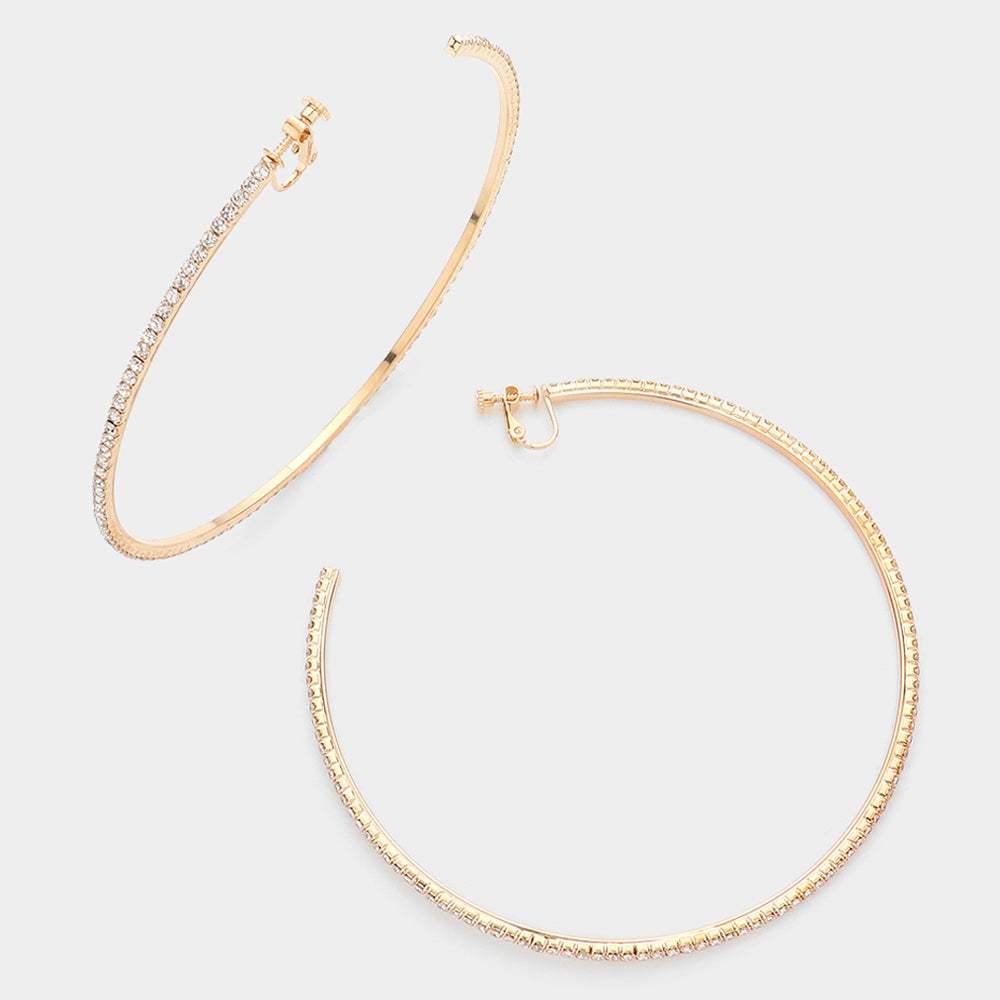 4 inch Rhinestone Hoop Clip on Earrings - Madeline Love - Flyclothing LLC