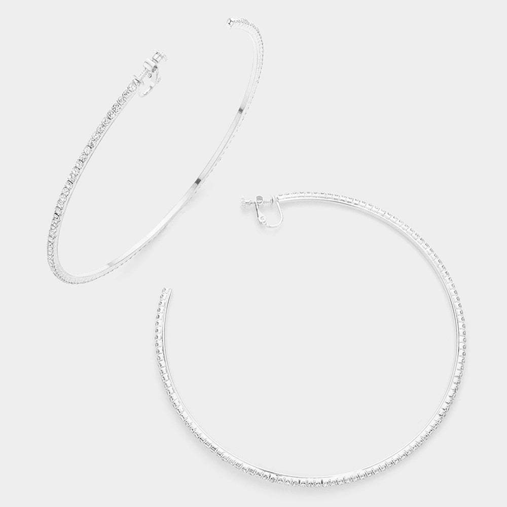 4 inch Rhinestone Hoop Clip on Earrings - Madeline Love - Flyclothing LLC