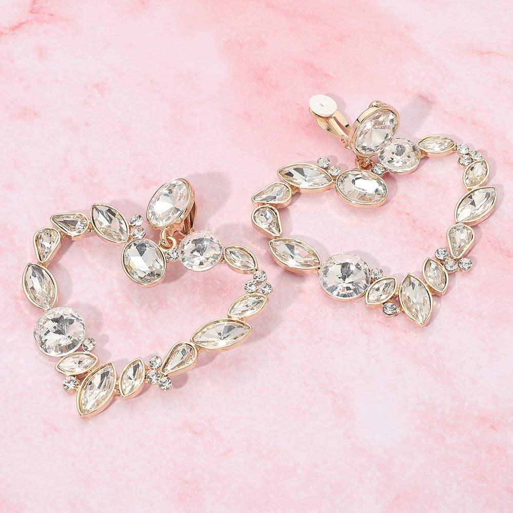 Oval Marquise Teardrop Stone Cluster Open Heart Drop Evening Statement Earrings - Madeline Love - Flyclothing LLC