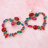 Oval Marquise Teardrop Stone Cluster Open Heart Drop Evening Statement Earrings - Madeline Love - Flyclothing LLC