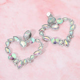 Oval Marquise Teardrop Stone Cluster Open Heart Drop Evening Statement Earrings - Madeline Love - Flyclothing LLC