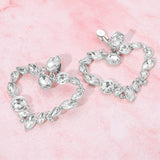 Oval Marquise Teardrop Stone Cluster Open Heart Drop Evening Statement Earrings - Madeline Love - Flyclothing LLC