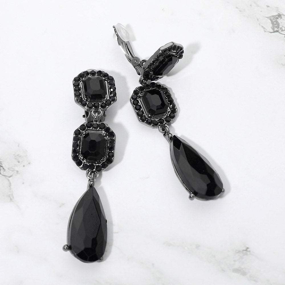 Square Halo Teardrop Stone Cluster Link Drop Evening Clip On Earrings - Madeline Love - Flyclothing LLC