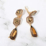 Square Halo Teardrop Stone Cluster Link Drop Evening Clip On Earrings - Madeline Love - Flyclothing LLC