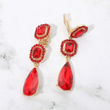 Square Halo Teardrop Stone Cluster Link Drop Evening Clip On Earrings - Madeline Love - Flyclothing LLC