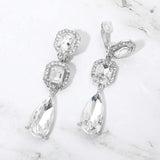 Square Halo Teardrop Stone Cluster Link Drop Evening Clip On Earrings - Madeline Love - Flyclothing LLC