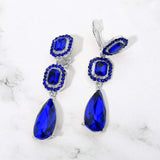 Square Halo Teardrop Stone Cluster Link Drop Evening Clip On Earrings - Madeline Love - Flyclothing LLC
