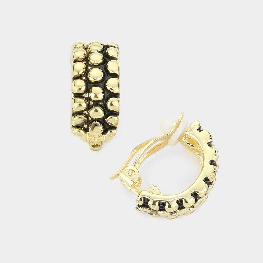 Bubble Textured Half Hoop Clip on Earrings - Madeline Love - Flyclothing LLC