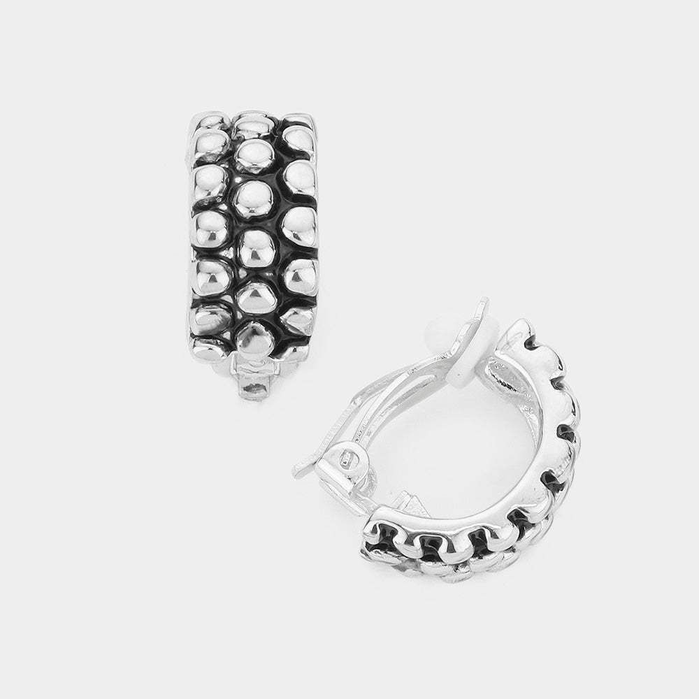 Bubble Textured Half Hoop Clip on Earrings - Madeline Love - Flyclothing LLC