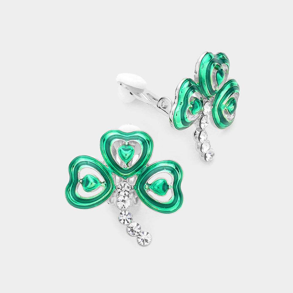 St Patricks Enamel Clover Clip On Earrings - Madeline Love - Flyclothing LLC