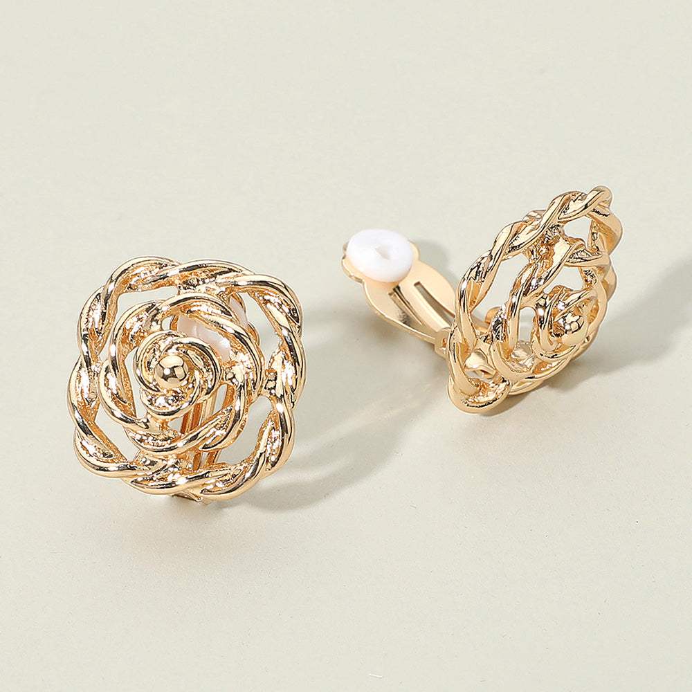 Textured Metal Rose Clip On Earrings - Madeline Love - Flyclothing LLC