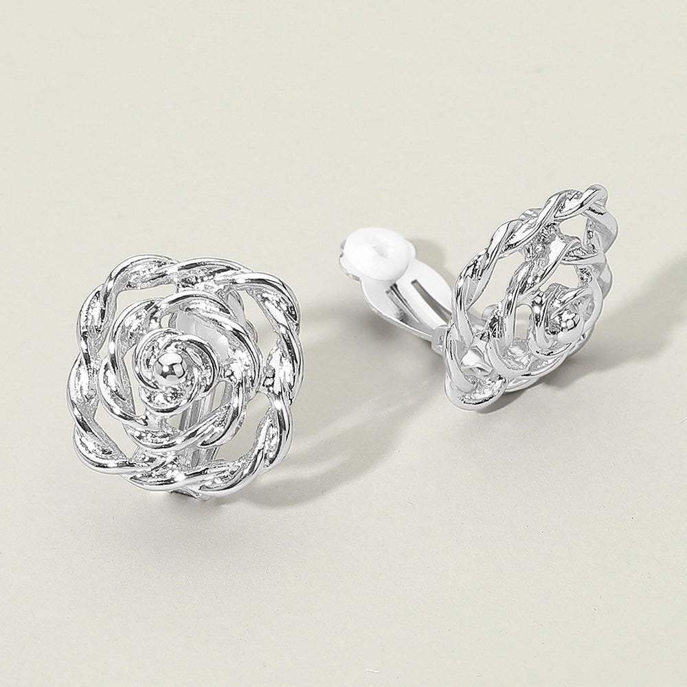 Textured Metal Rose Clip On Earrings - Madeline Love - Flyclothing LLC