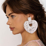 Cylinder Stone Embellished Heart Clip On Earrings - Madeline Love - Flyclothing LLC