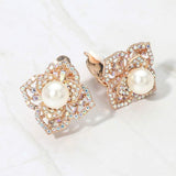 Pearl Center Rhinestone Pave Flower Clip On Earrings - Madeline Love - Flyclothing LLC