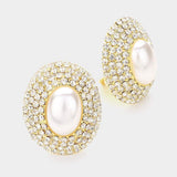 Oval Crystal Pearl Clip On Earrings - Madeline Love - Flyclothing LLC