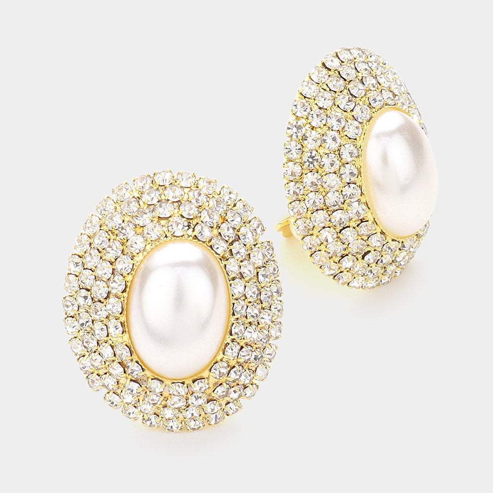 Oval Crystal Pearl Clip On Earrings - Madeline Love - Flyclothing LLC
