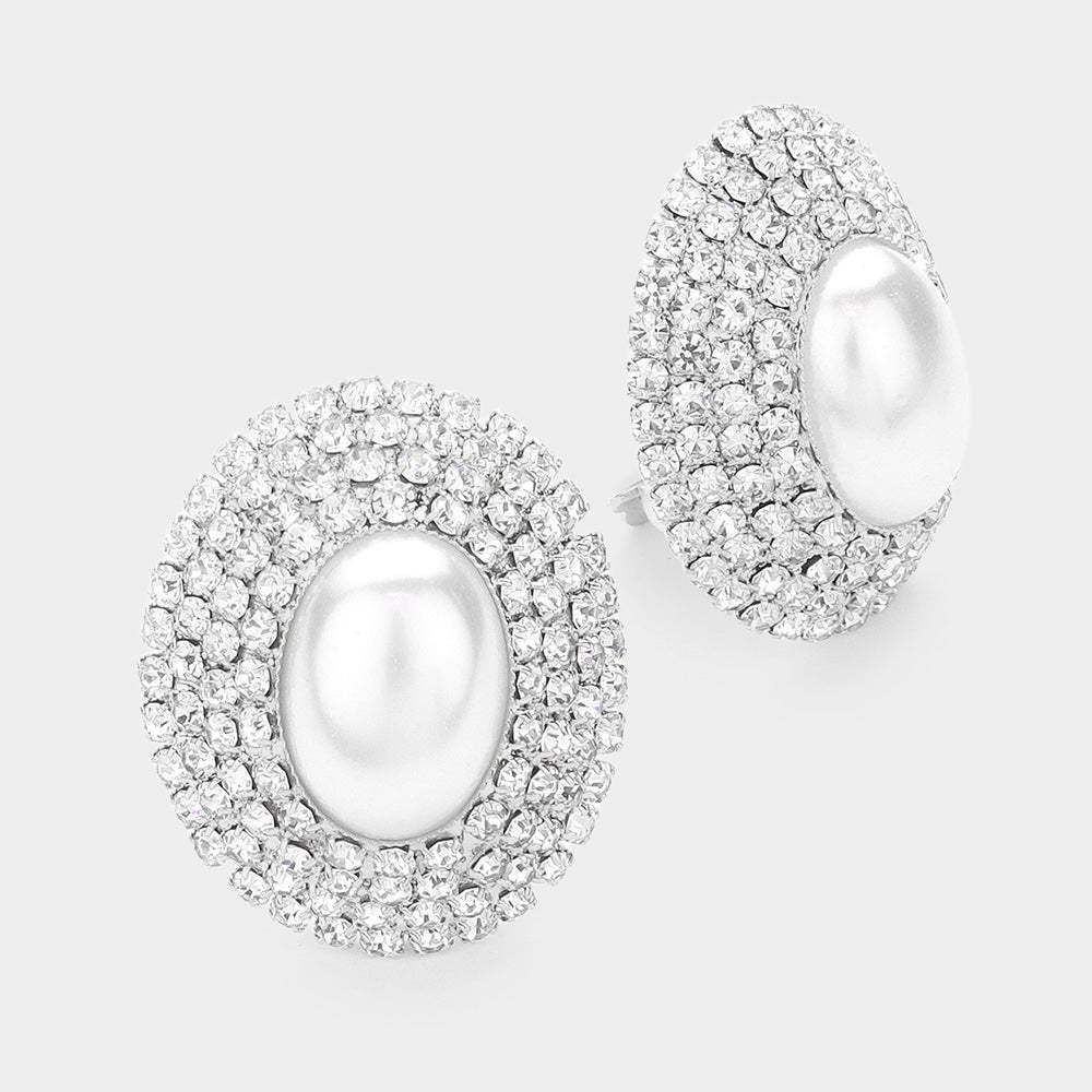 Oval Crystal Pearl Clip On Earrings - Madeline Love - Flyclothing LLC