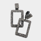 Rhinestone Embellished Open Rectangle Dangle Evening Earrings - Madeline Love - Flyclothing LLC