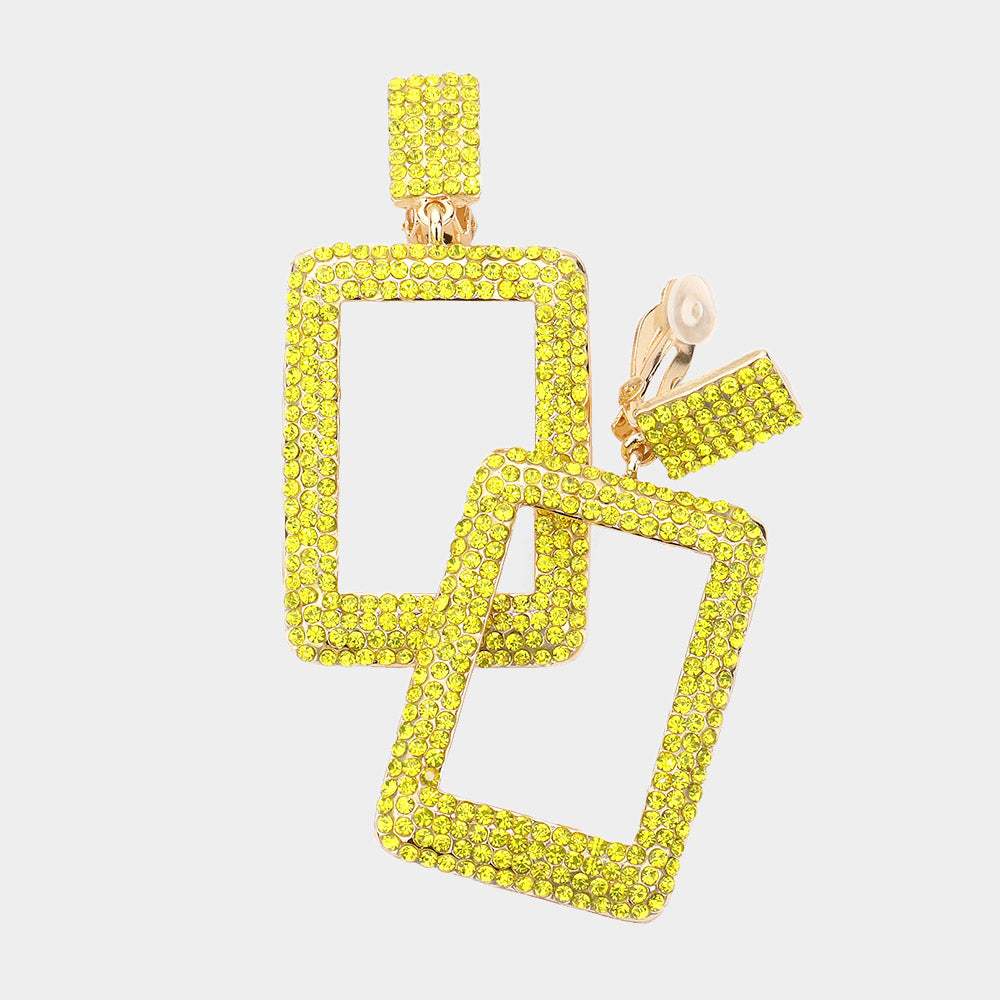 Rhinestone Embellished Open Rectangle Dangle Evening Earrings - Madeline Love - Flyclothing LLC