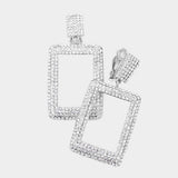 Rhinestone Embellished Open Rectangle Dangle Evening Earrings - Madeline Love - Flyclothing LLC