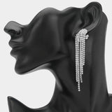Crystal Rhinestone Long Fringe Clip on Earrings - Madeline Love - Flyclothing LLC