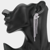 Crystal Rhinestone Long Fringe Clip on Earrings - Madeline Love - Flyclothing LLC