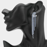 Crystal Rhinestone Long Fringe Clip on Earrings - Madeline Love - Flyclothing LLC