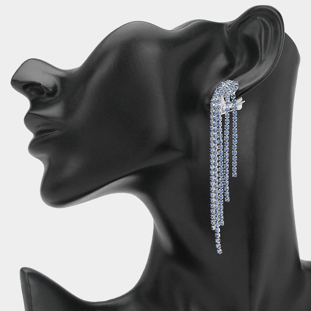 Crystal Rhinestone Long Fringe Clip on Earrings - Madeline Love - Flyclothing LLC