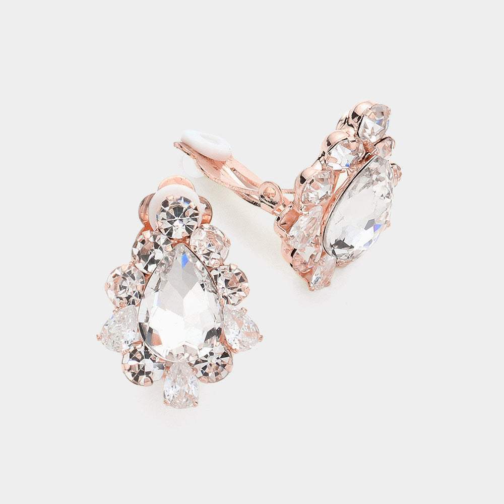 Teardrop Centered Bubble Stone Trimmed Clip on Earrings - Madeline Love - Flyclothing LLC